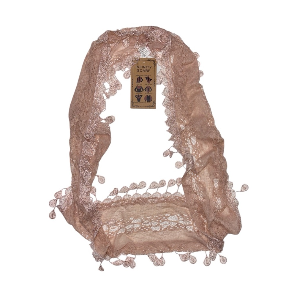 NWT Elegant Lace Infinity Scarf in Muted Pink Dainty Cute Fall Accessory